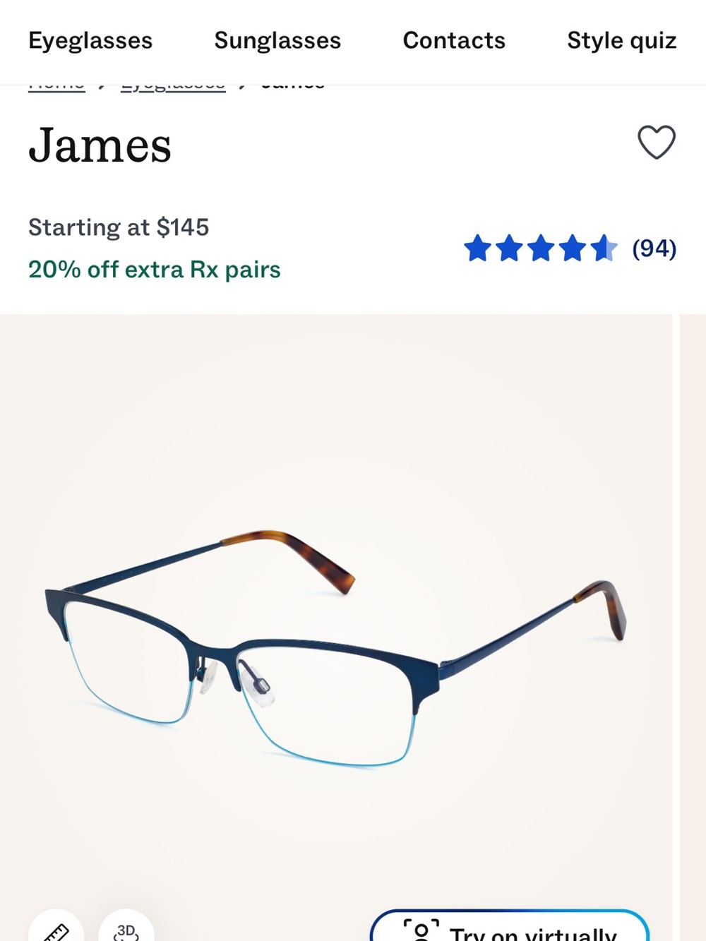 Warby Parker James W frames acetate blue tortuise 2250 55-17-145